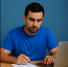 Emprendedor revisando su negocio después de la jornada